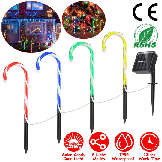 Solar Christmas Candy Cane Light IP55 Waterproof Stake Light Lamp for Patio Yard Garden Pathway Outdoor Christmas Decorative Light