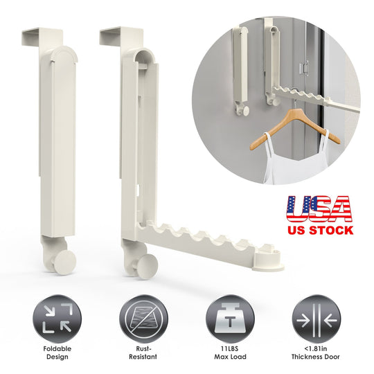 2Pcs Over The Door Hanger Hooks For Clothes Foldable Clothes Drying Rack For Laundry Coats Towels Portable Clothing Hanger Hook For 1.81In Thickness D