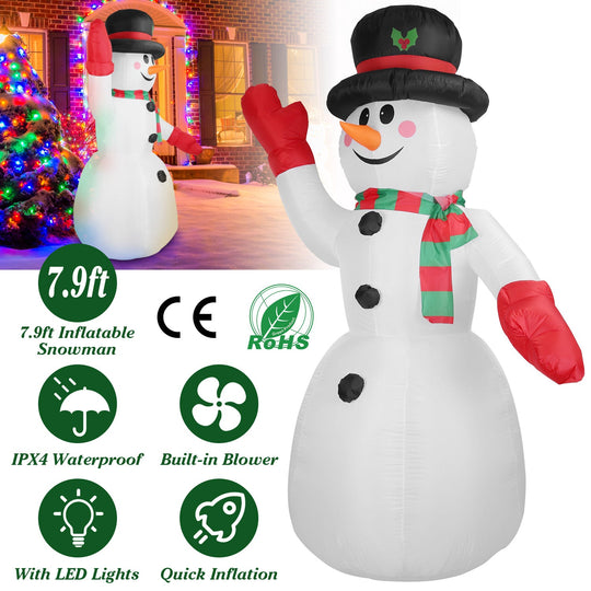7.9FT Christmas Inflatable Giant Snowman Blow up Light up Snowman with LED Lights Hat Scarf  IPX4 Waterproof Christmas Outdoor Yard Lawn Holiday Decor