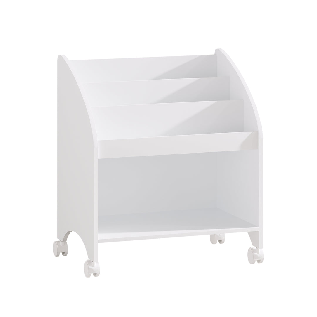 Kids Bookshelf with Wheels, 3-Tier Front Display Bookcase with Storage Shelf, Mobile Children Book Organizer with Lockab