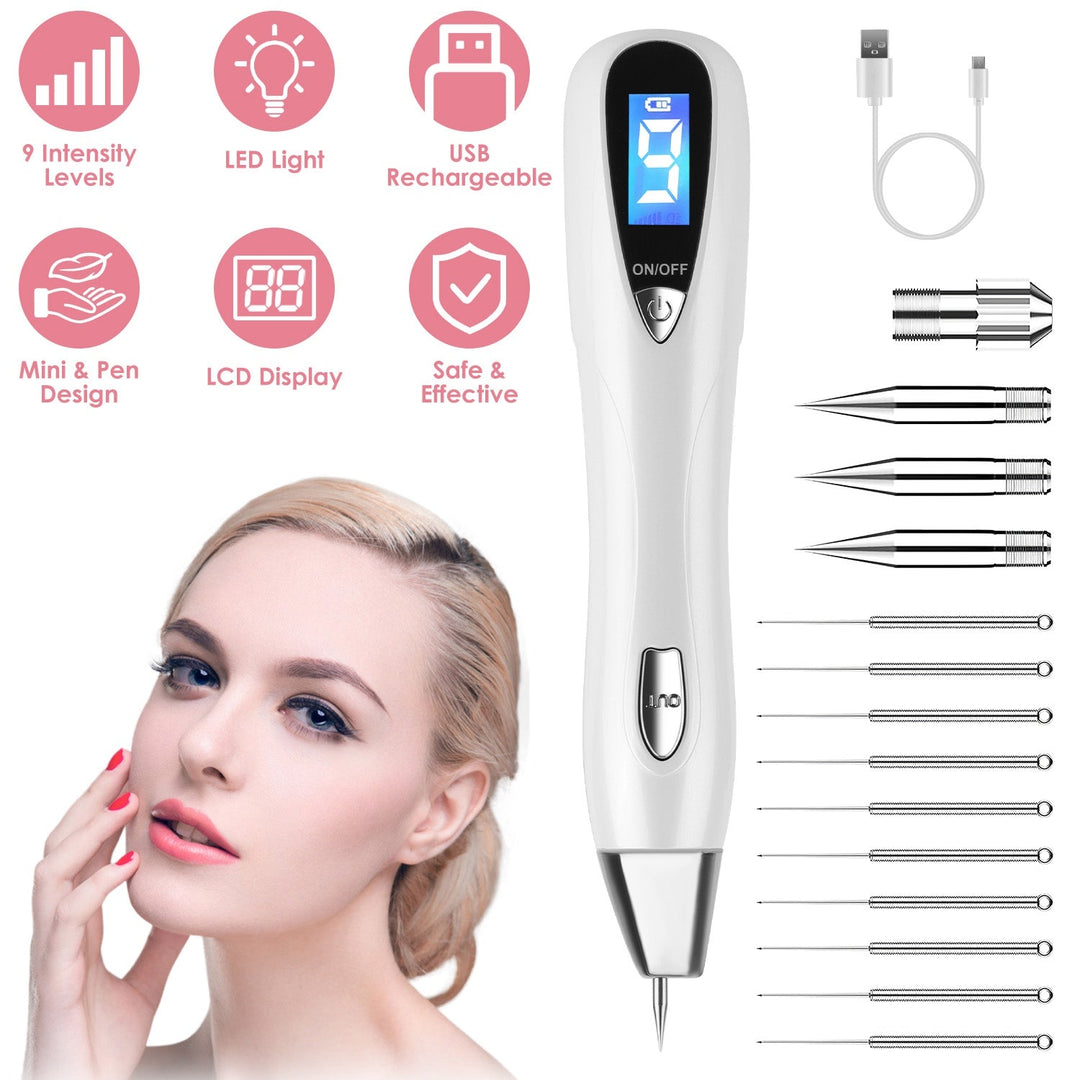 Skin Tag Remover Skin Tag Repair Kit Tattoo Freckle Wart Mole Remover Pen with 9 Intensity Levels 10 Fine Needles 3 Coarse Needles