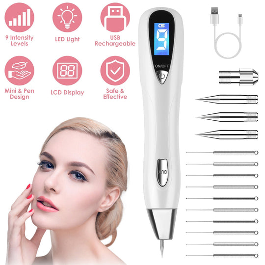 Skin Tag Remover Skin Tag Repair Kit Tattoo Freckle Wart Mole Remover Pen with 9 Intensity Levels 10 Fine Needles 3 Coarse Needles