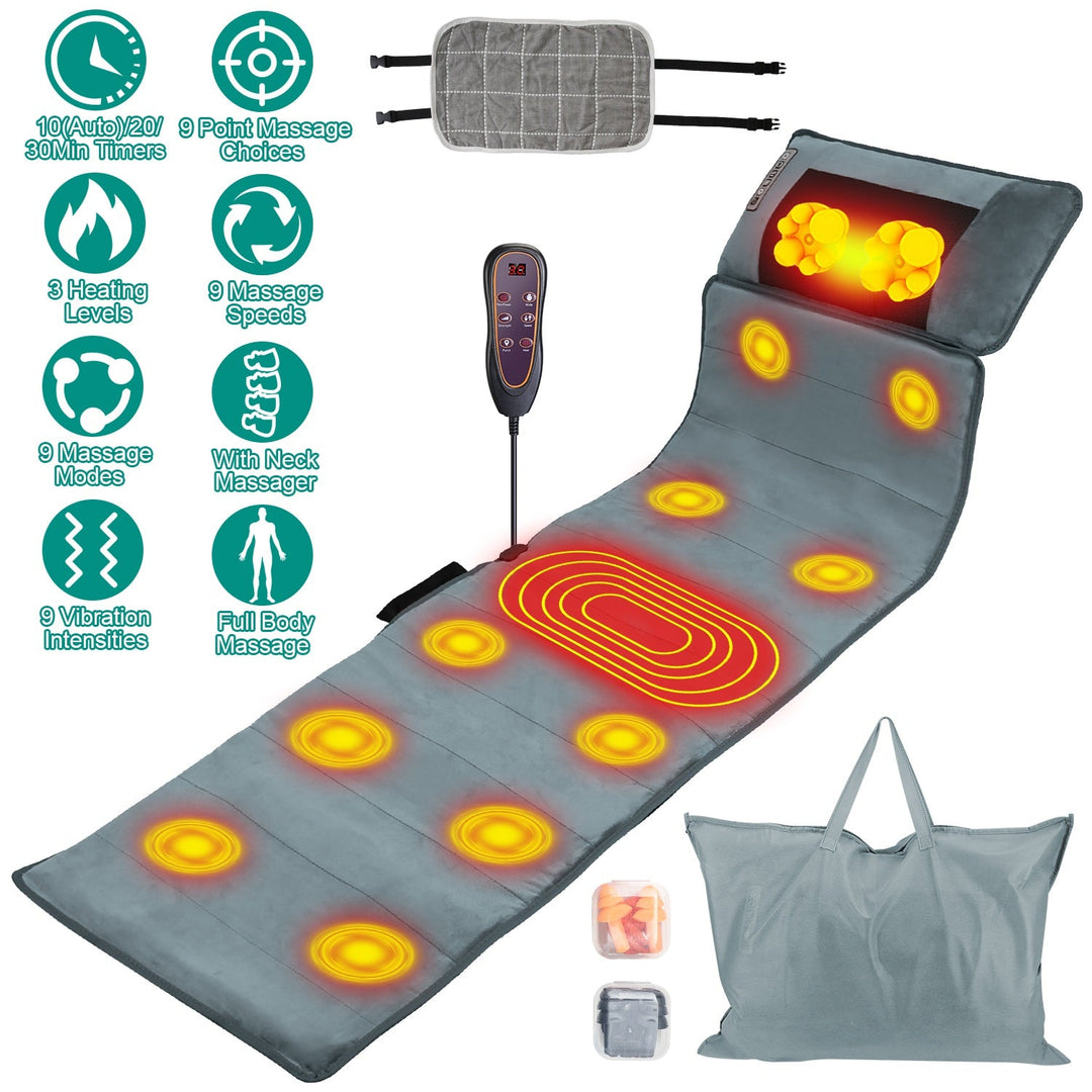 Full Body Electric Massage Mat – Heat, Vibration, Inflatable Head & Lumbar Pillows