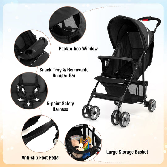 Toddler Travel Stroller for Airplane with Canopy and Adjustable Backrest