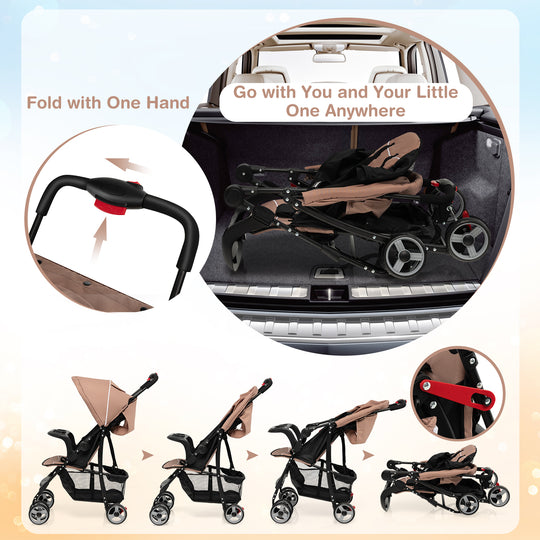 Toddler Travel Stroller for Airplane with Canopy and Adjustable Backrest-Coffee