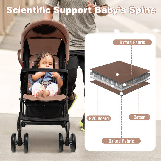 Toddler Travel Stroller for Airplane with Canopy and Adjustable Backrest-Coffee