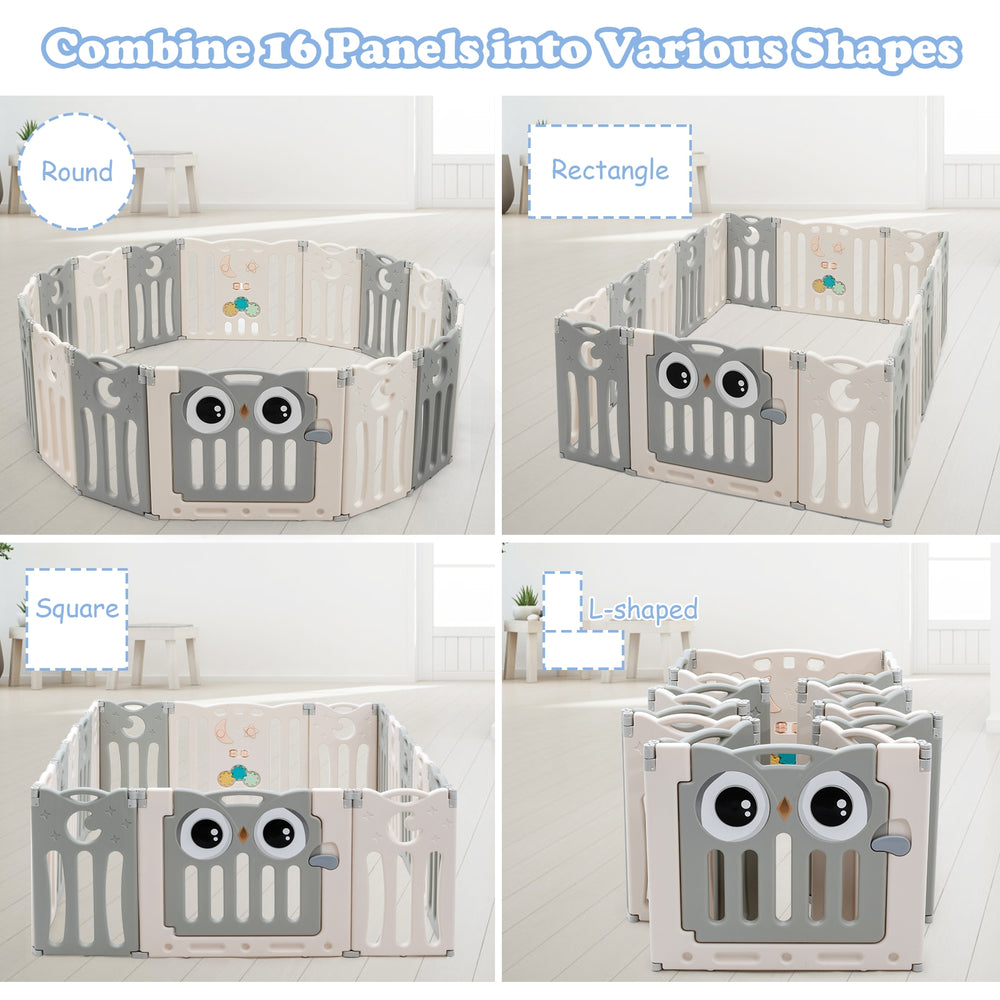 16-Panel Baby Activity Center Play Yard with Lock Door -Beige