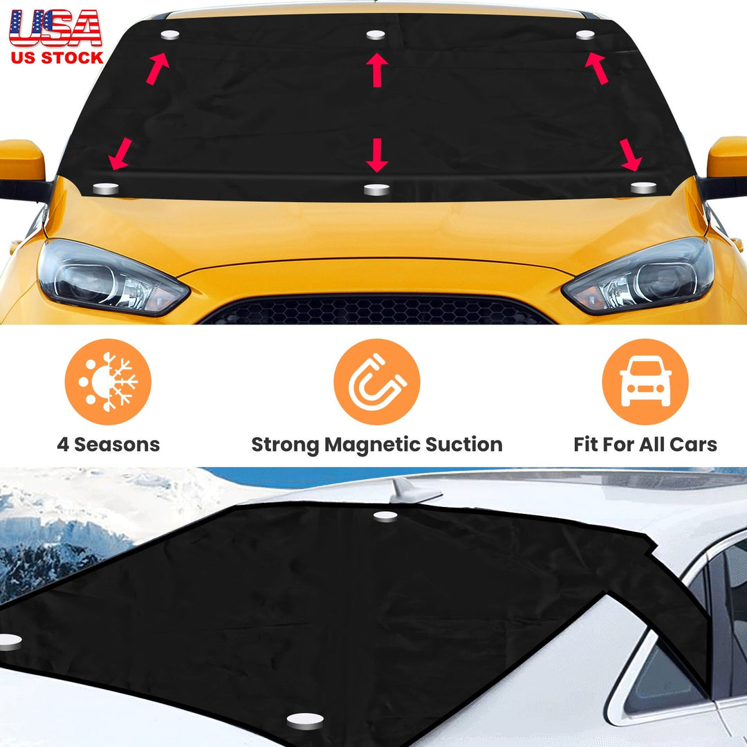 Magnetic Car Windshield Cover Front Rear Car Windshield Protector against Snow Sun Dirt Leaves Fit for All Cars Oxford Fabric Waterproof Heat-Resistan