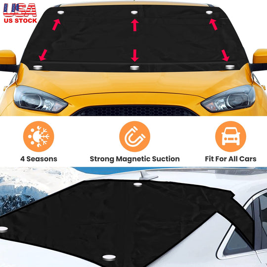 Magnetic Car Windshield Cover Front Rear Car Windshield Protector against Snow Sun Dirt Leaves Fit for All Cars Oxford Fabric Waterproof Heat-Resistan