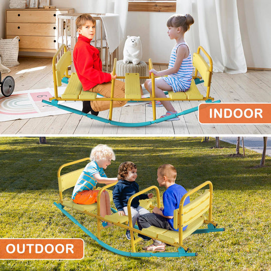 3-Seat Rocking Seesaw for Kids with Safety Handles & Backrests