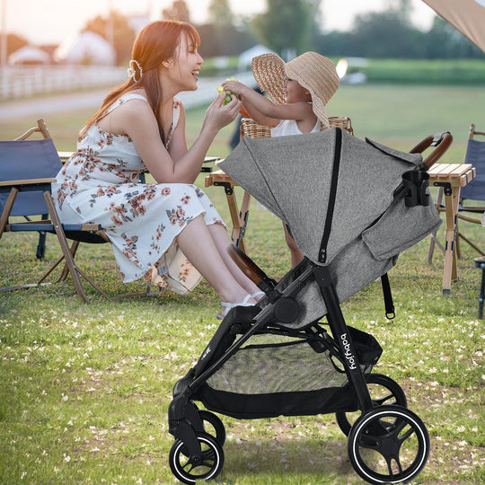 5-Point Harness Lightweight Infant Stroller with Foot Cover and Adjustable Backrest-Gray