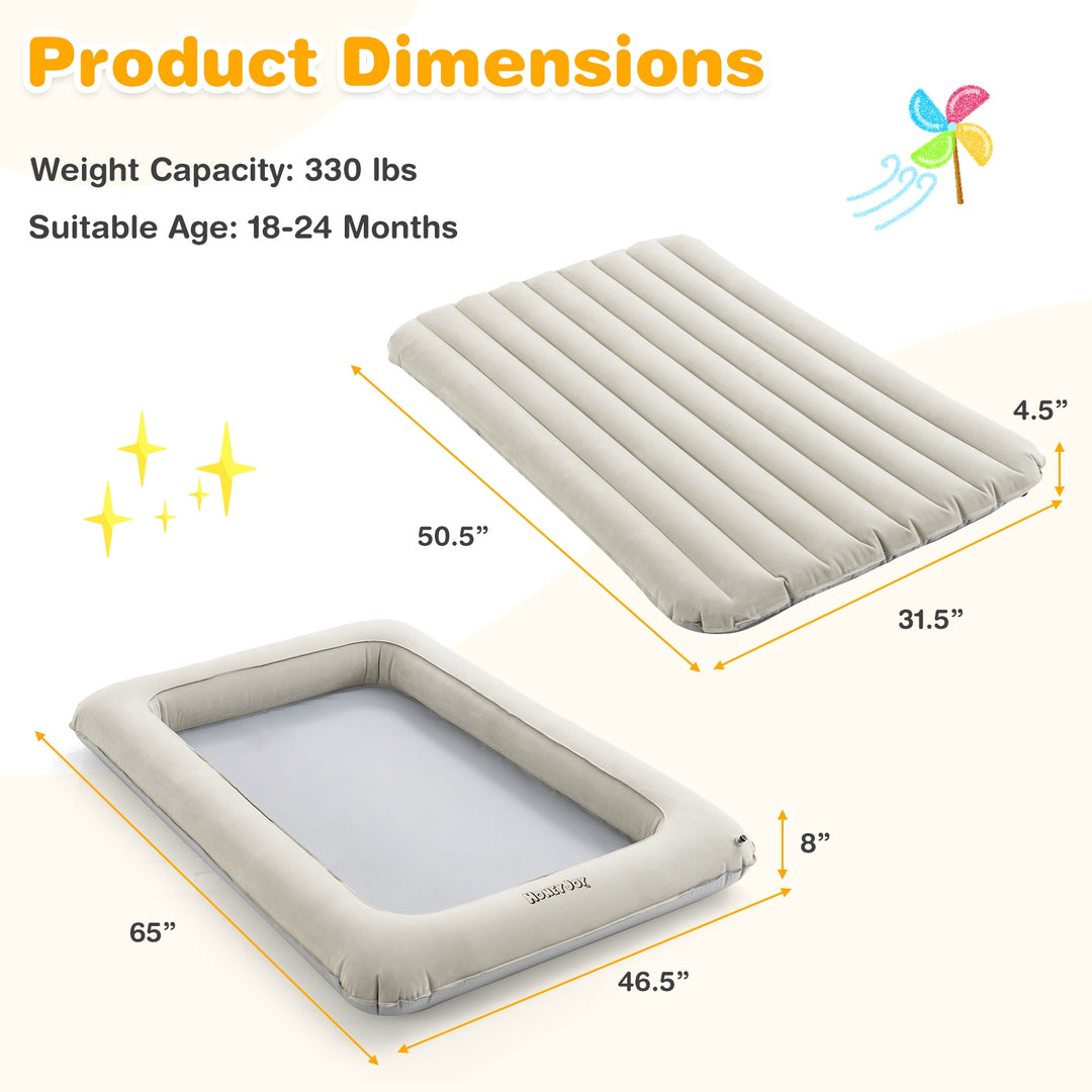 2-in-1 Multi-Purpose Inflatable Toddler Travel Bed Air Mattress Set with Electric Pump-Gray