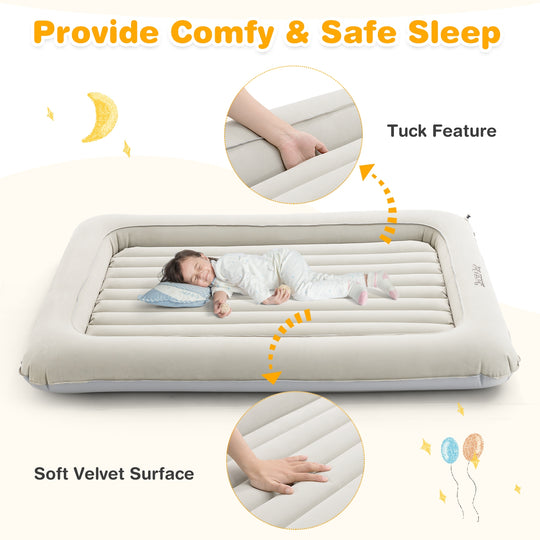 2-in-1 Multi-Purpose Inflatable Toddler Travel Bed Air Mattress Set with Electric Pump-Gray