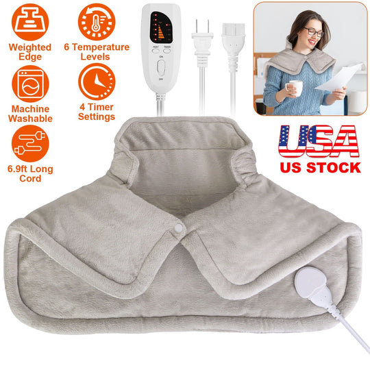 22.4x16.3in Large Weighted Heating Pad for Neck and Shoulders Electric Fast Heating Mat Neck Wrap Cushion Pain Relief with 6 Temperature Settings 4 Ti