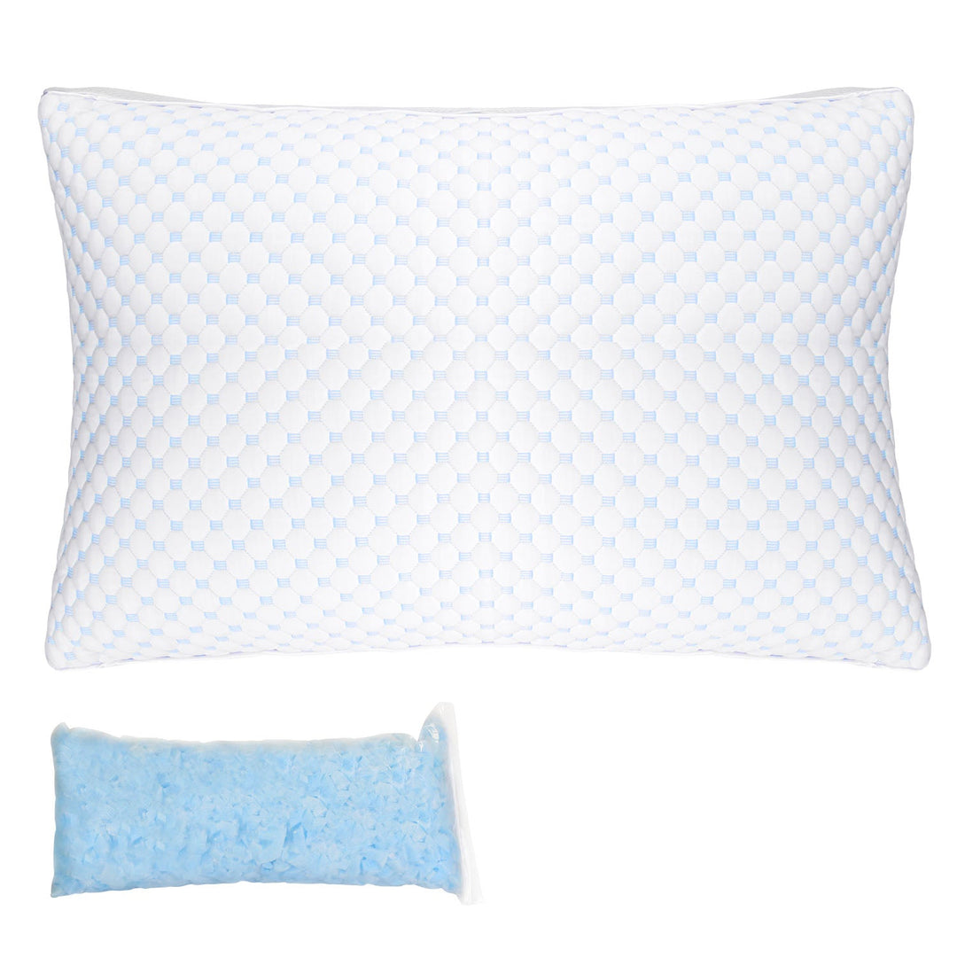 Shredded Memory Foam Pillow Adjustable Cool Pillow with Extra Filling Machine Washable Cover for Side Back Stomach Sleepers