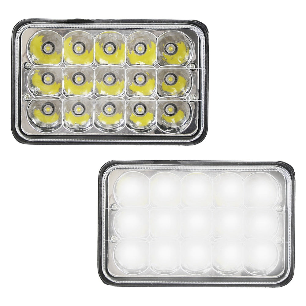 4x6in Car LED Headlights Vehicle Rectangular Headlamp with H4 Socket H4-to-3Pins Adapter with High Low Beam White Light IP68 Waterproof for 10-80V SUV