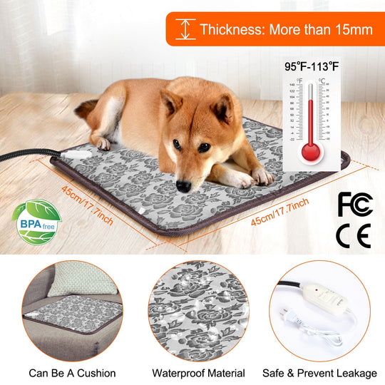 Pet Heating Pad Dog Cat Electric Heating Mat Waterproof Adjustable Warming Blanket with Chew Resistant Steel Cord Case