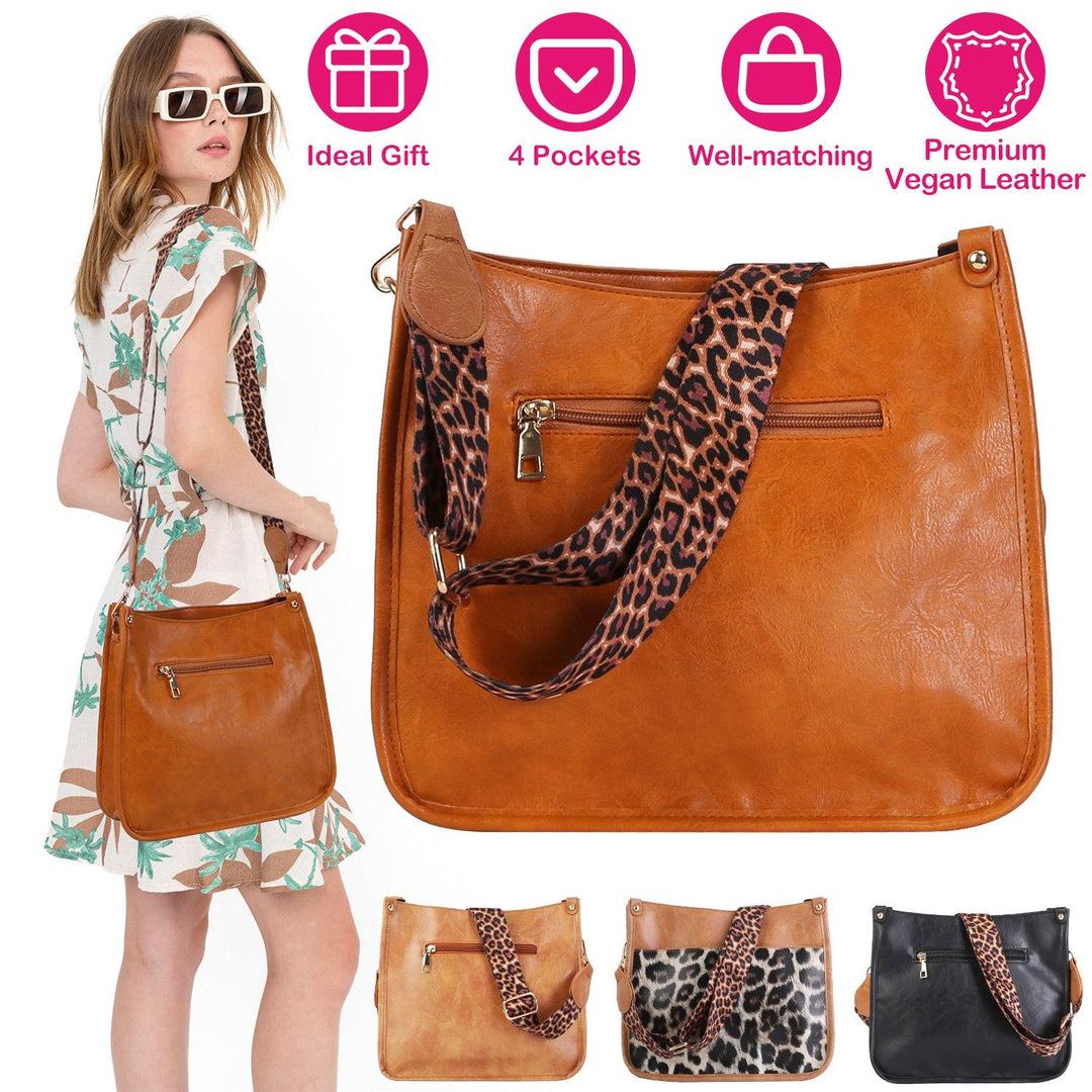 Women Fashion Leather Crossbody Bag Shoulder Bag Casual Handbag with Flexible Wearing Styles Adjustable Guitar Strap