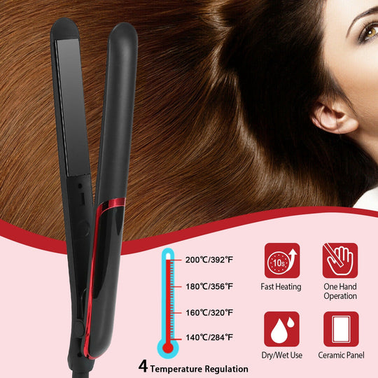 Hair Straightener Curling Iron 2 In 1 Twist Hair Straightener Ceramic Plate Hair Curler w/ Temperature Adjust LCD Display Glove