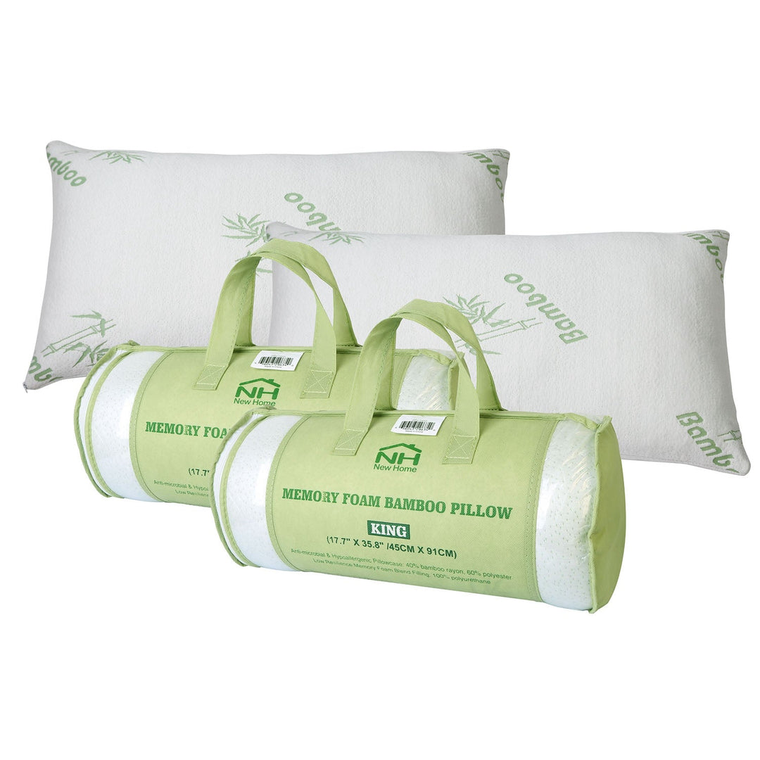 2Pcs Bamboo Memory Foam Pillow Hypoallergenic Bed Pillow For Head Neck Rest Sleeping Shredded Pillow Washable Cover Queen Size Pillow