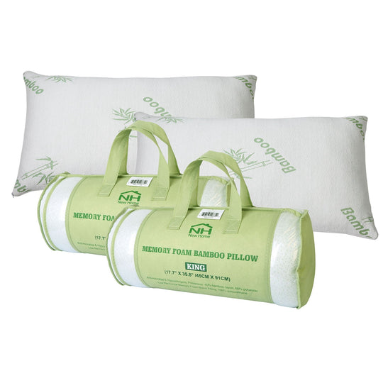 2Pcs Bamboo Memory Foam Pillow Hypoallergenic Bed Pillow For Head Neck Rest Sleeping Shredded Pillow Washable Cover Queen Size Pillow