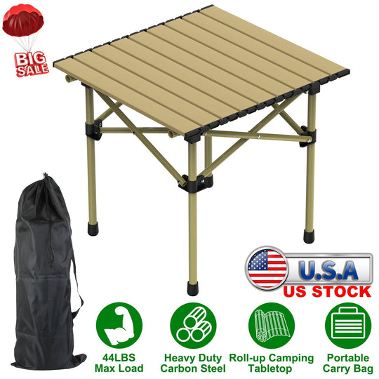 Folding Camping Table Portable Lightweight Carbon Steel Roll-up Picnic BBQ Desk with Carry Bag Heavy Duty for Outdoor Beach Backyard Party Patio Campi