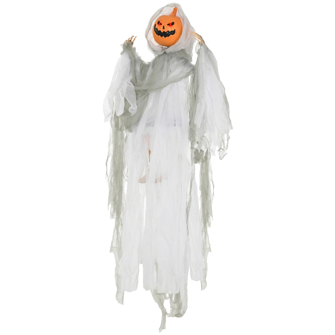 47-Inch Hanging Pumpkin Ghost with Sound Activation & Red Eyes