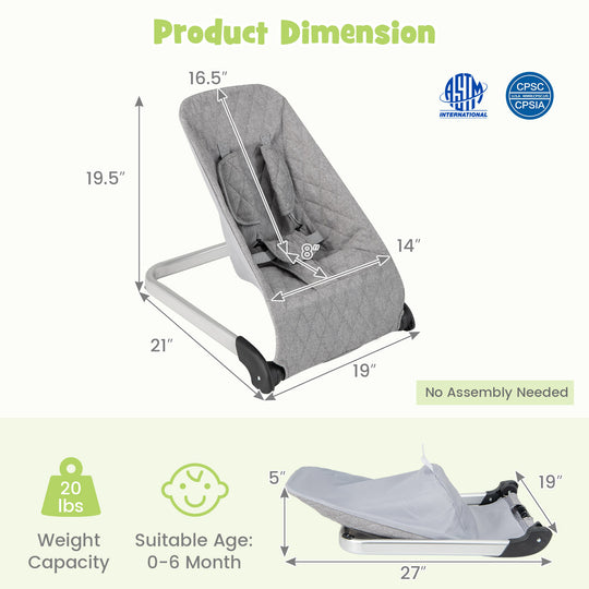 Baby Bouncer Seat with Aluminum and Metal Frame-Light Gray