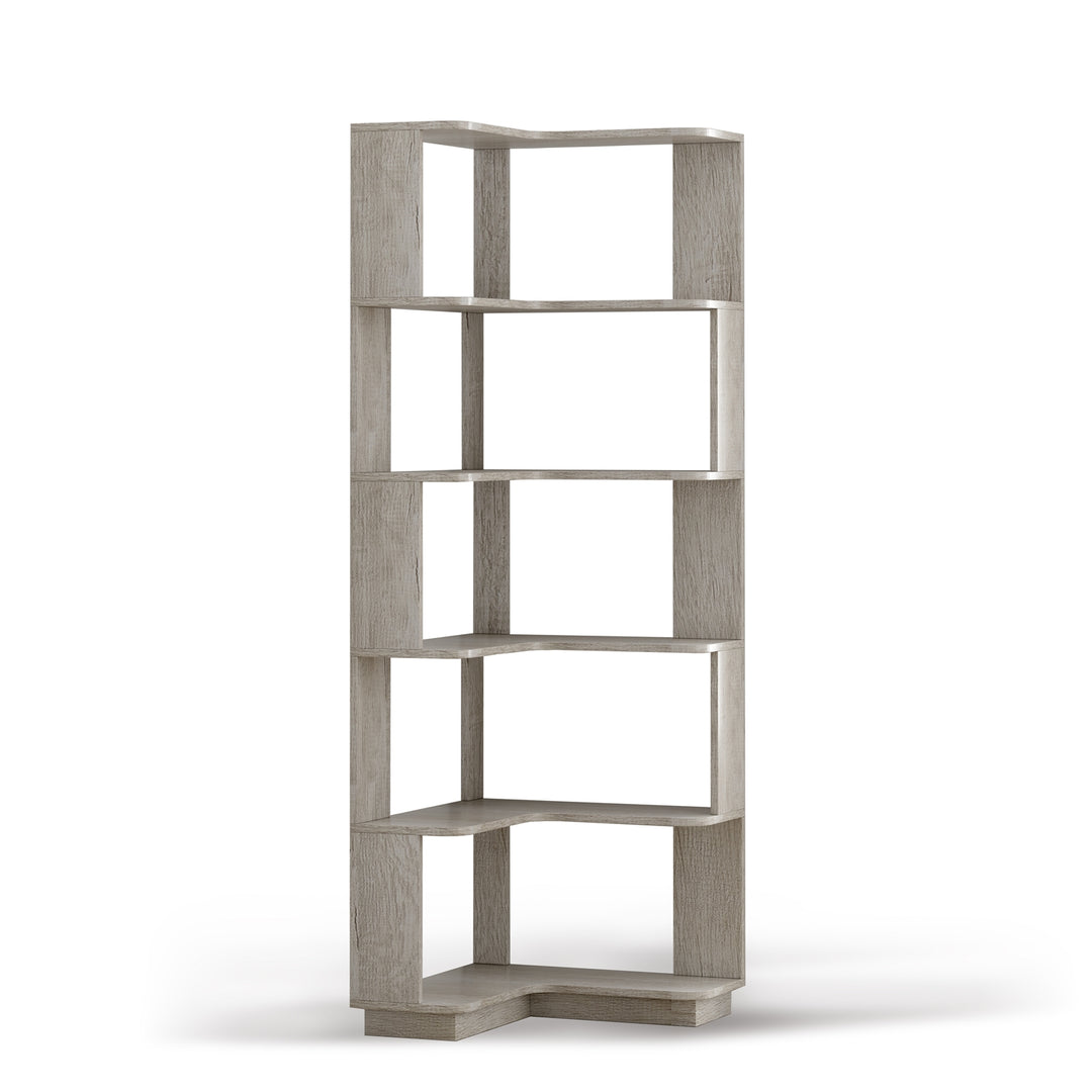 6 Tier Freestanding L-Shaped Corner Bookshelf For Living Room, Bedroom, Wooden Bookcase with anti-drop panle & anti tipp