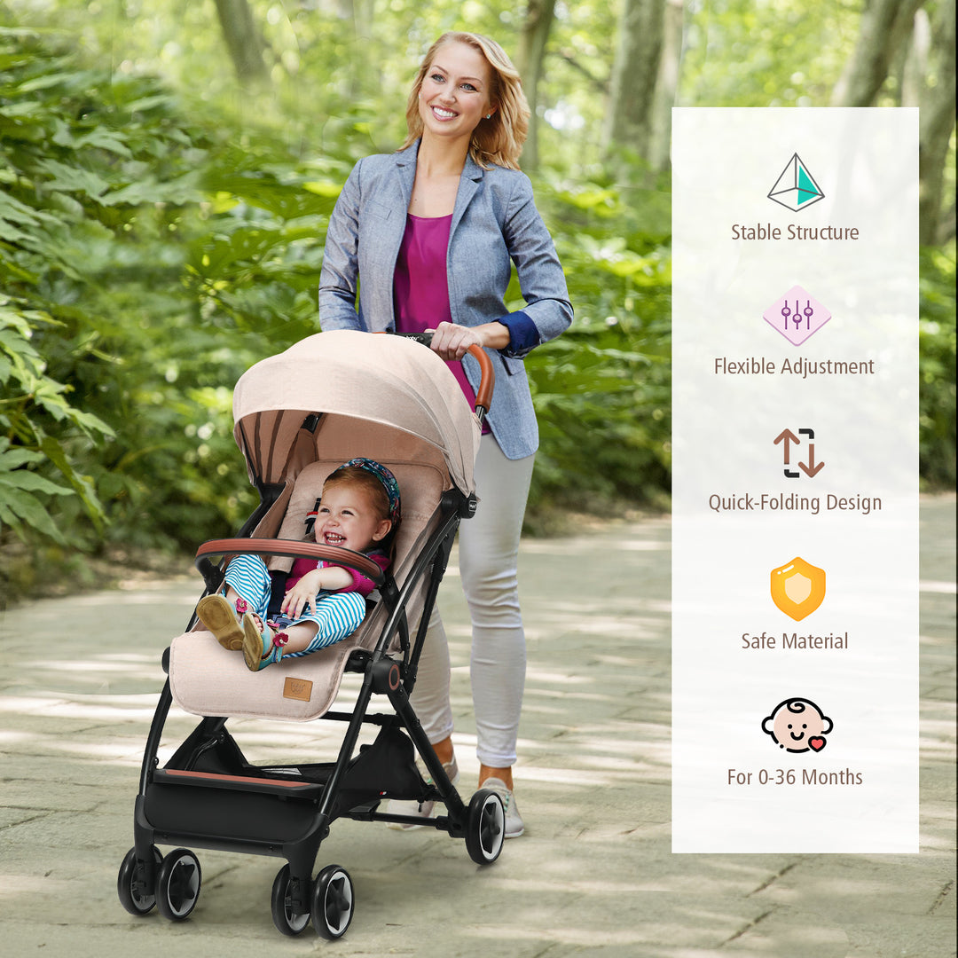 Lightweight Aluminium Frame Baby Stroller with Net-Beige