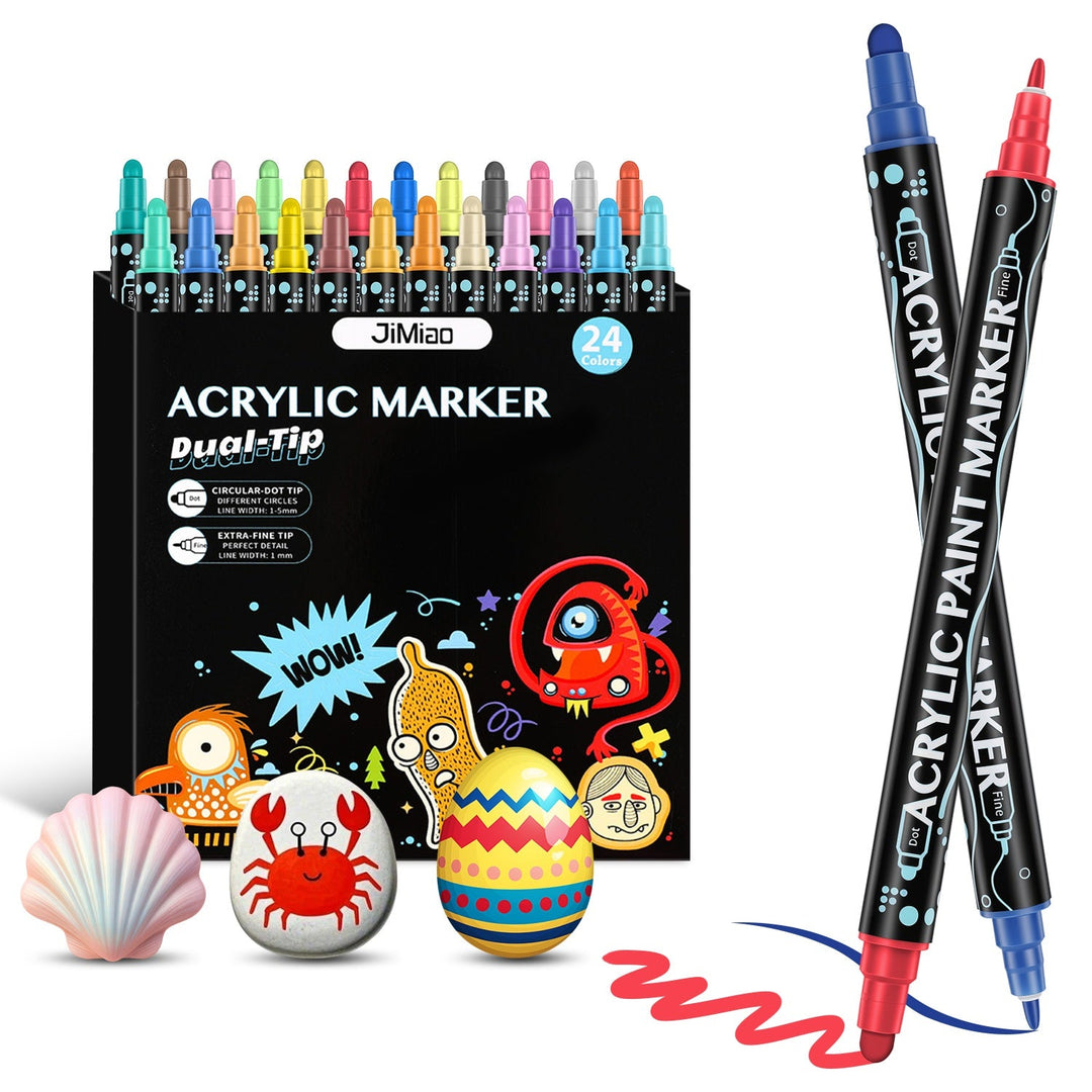 Dual Tip Acrylic Paint Markers Set - Water-Based & Quick-Dry