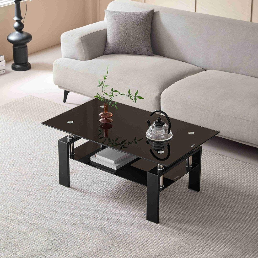 Tempered Glass Coffee Table with 2-Layer Design