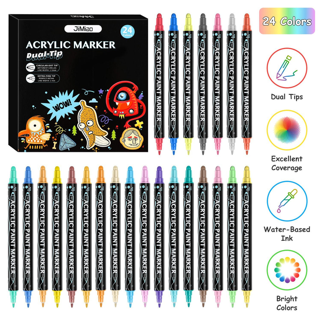Dual Tip Acrylic Paint Markers Set - Water-Based & Quick-Dry