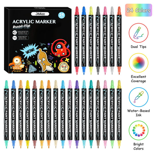 Dual Tip Acrylic Paint Markers Set - Water-Based & Quick-Dry
