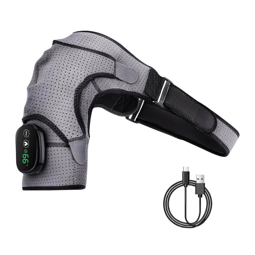Cordless Shoulder Heating Pad Rechargeable Heated Shoulder Wrap MassagerÊShoulder Brace Supports with 3 Heating Levels 3 Vibration Modes for Left Righ