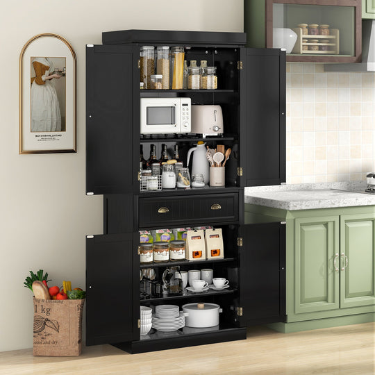 Cupboard Freestanding Kitchen Cabinet w/ Adjustable Shelves