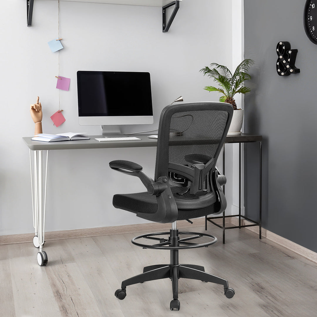 Height Adjustable Drafting Chair with Flip Up Arms