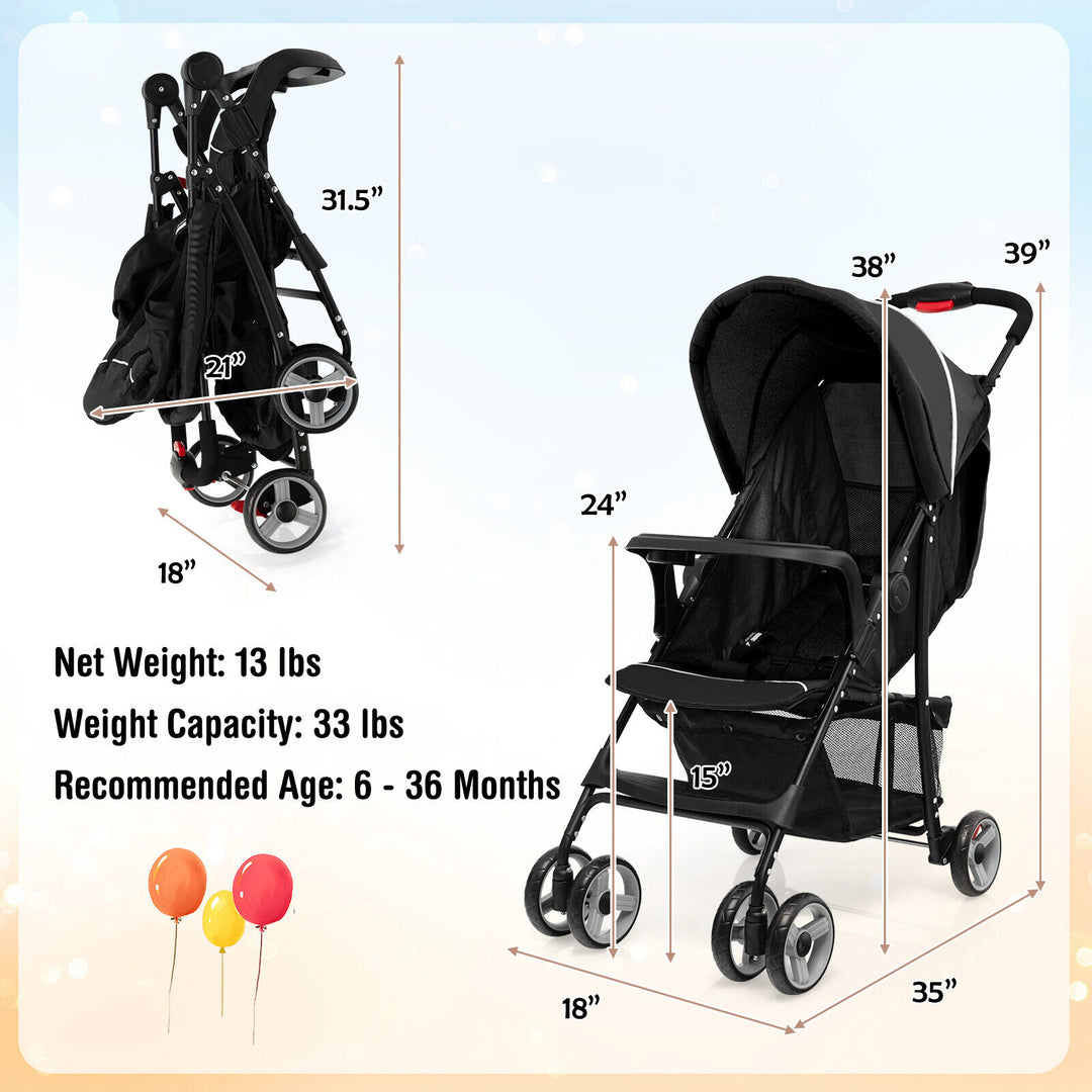 Toddler Travel Stroller for Airplane with Canopy and Adjustable Backrest-Black