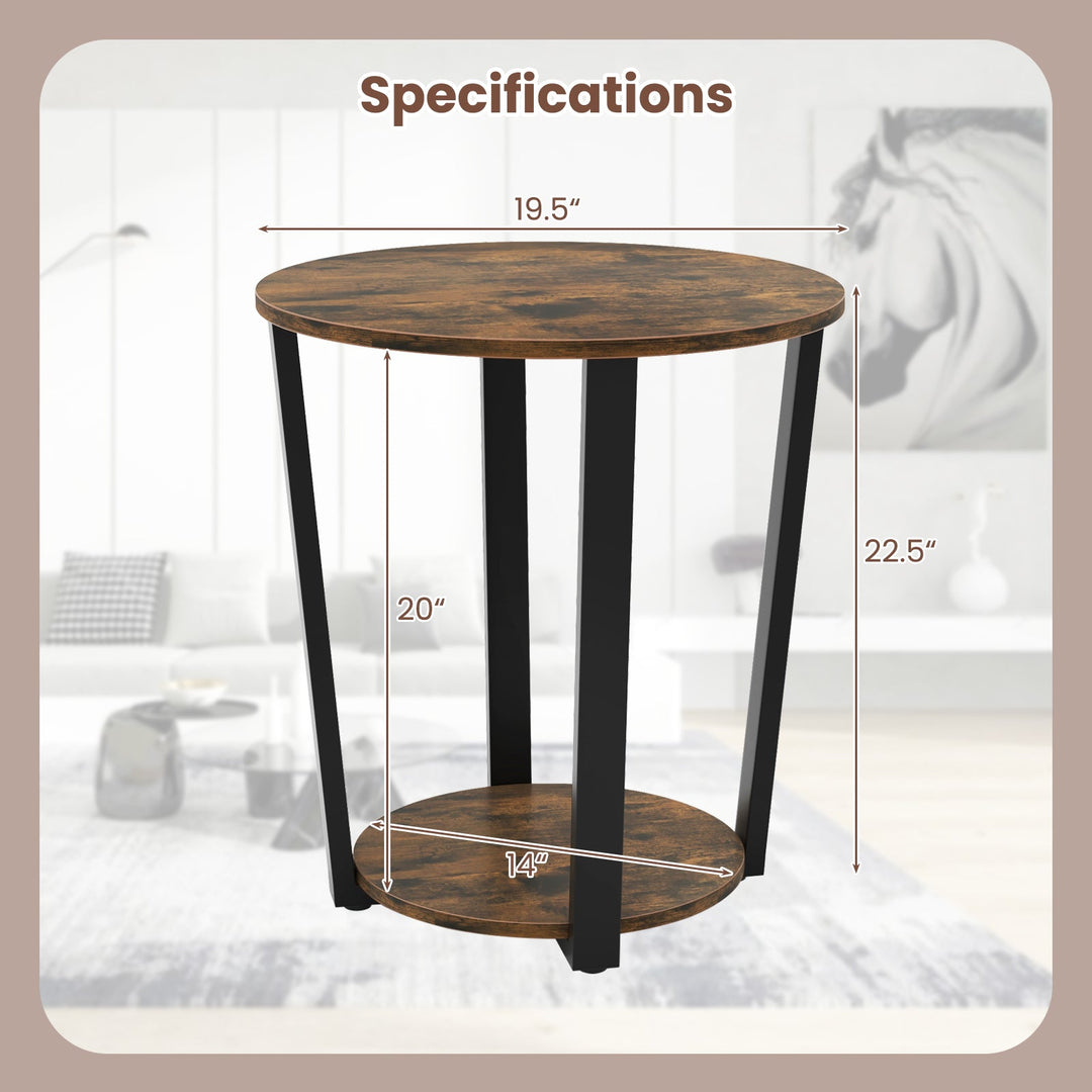 2-tier Round End Table with Storage Shelf & Metal Frame
