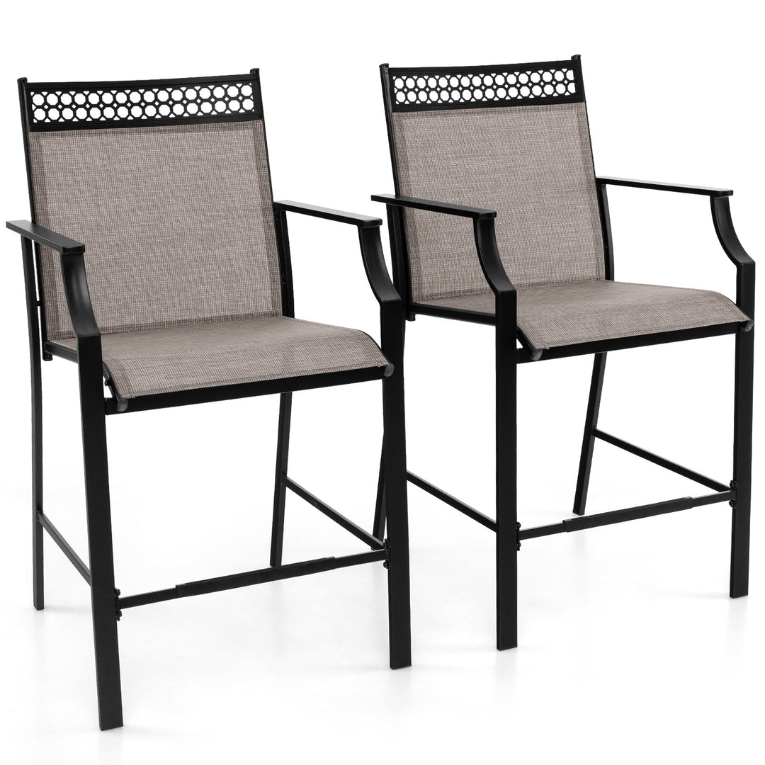 Outdoor Counter Stools Set of 2 Heavy-Duty Barstools with Footrest and Armrests