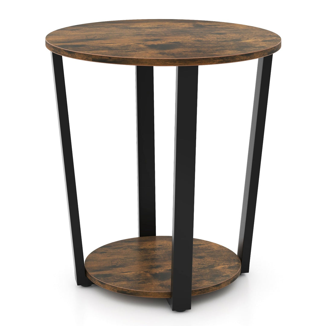 2-tier Round End Table with Storage Shelf & Metal Frame