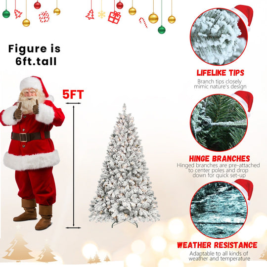 5FT Pre-Lit Flocked Christmas Tree with 300 Warm White LEDs