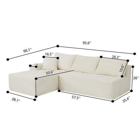96" L-Shaped Sectional Sofa with Chaise in Plush Corduroy
