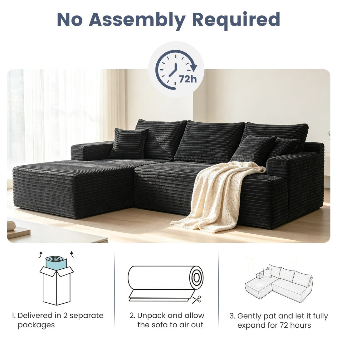 96" L-Shaped Sectional Sofa with Chaise in Plush Corduroy