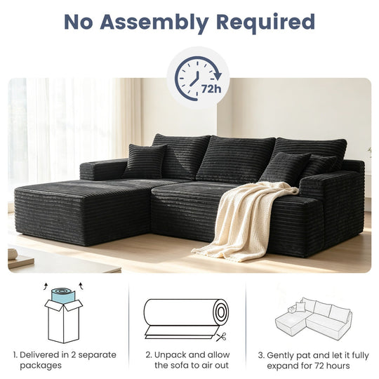 96" L-Shaped Sectional Sofa with Chaise in Plush Corduroy