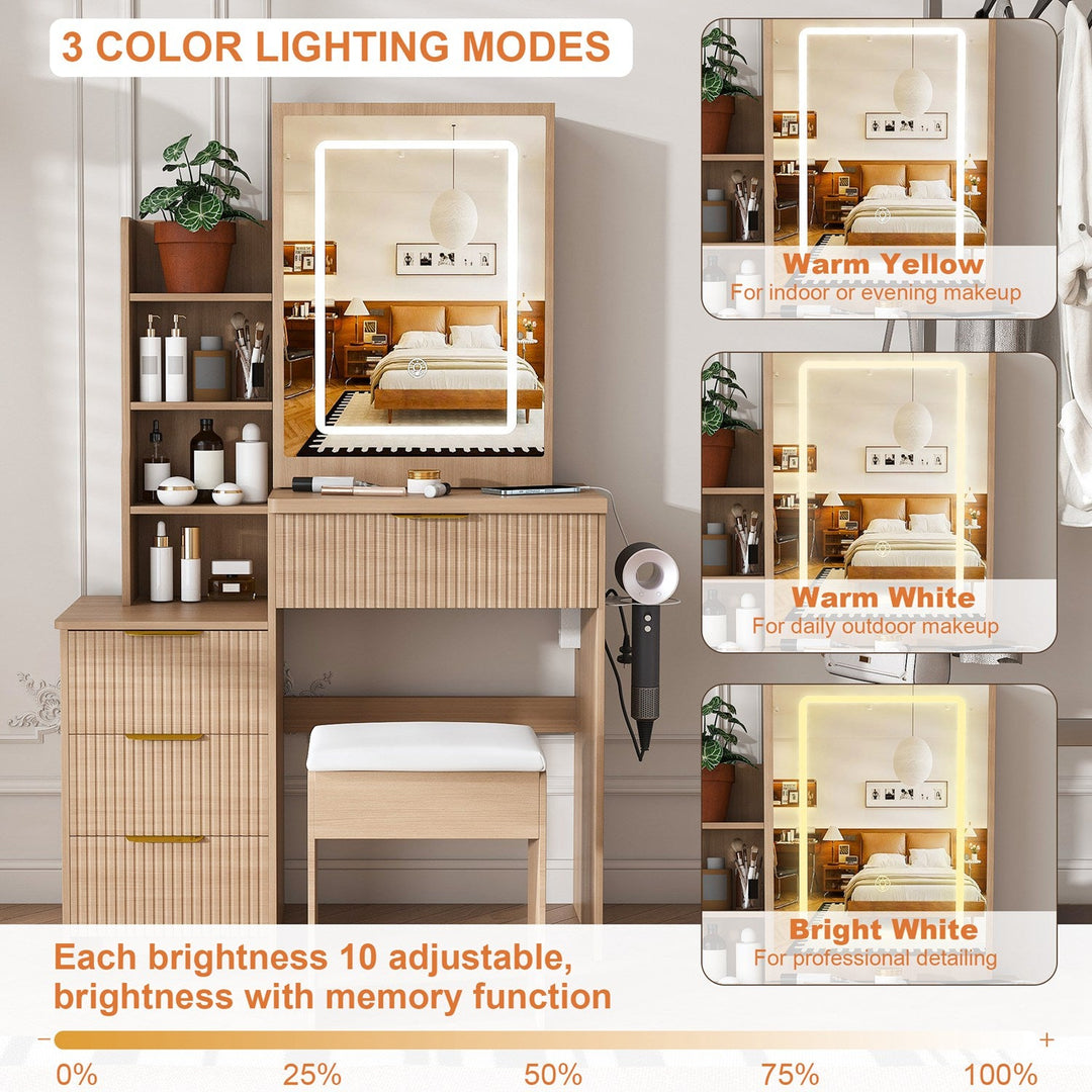 Vanity Desk Set with Lighted Mirror, 4 Drawers & Stool