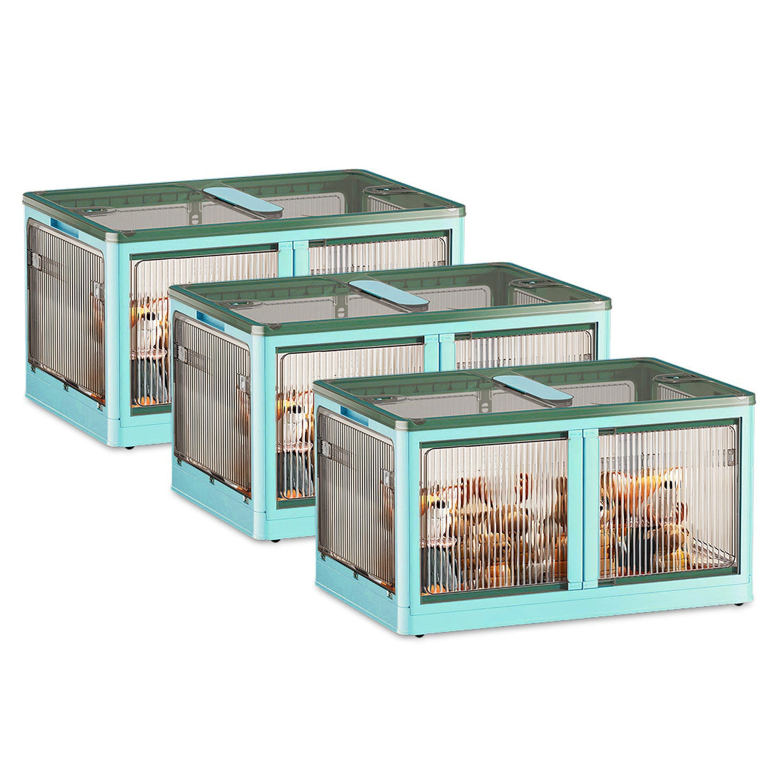 3Pcs Foldable Storage Bins with Lid 4 Doors Collapsible Stackable Closet Organizer Containers with Lock 4Pcs Wheels