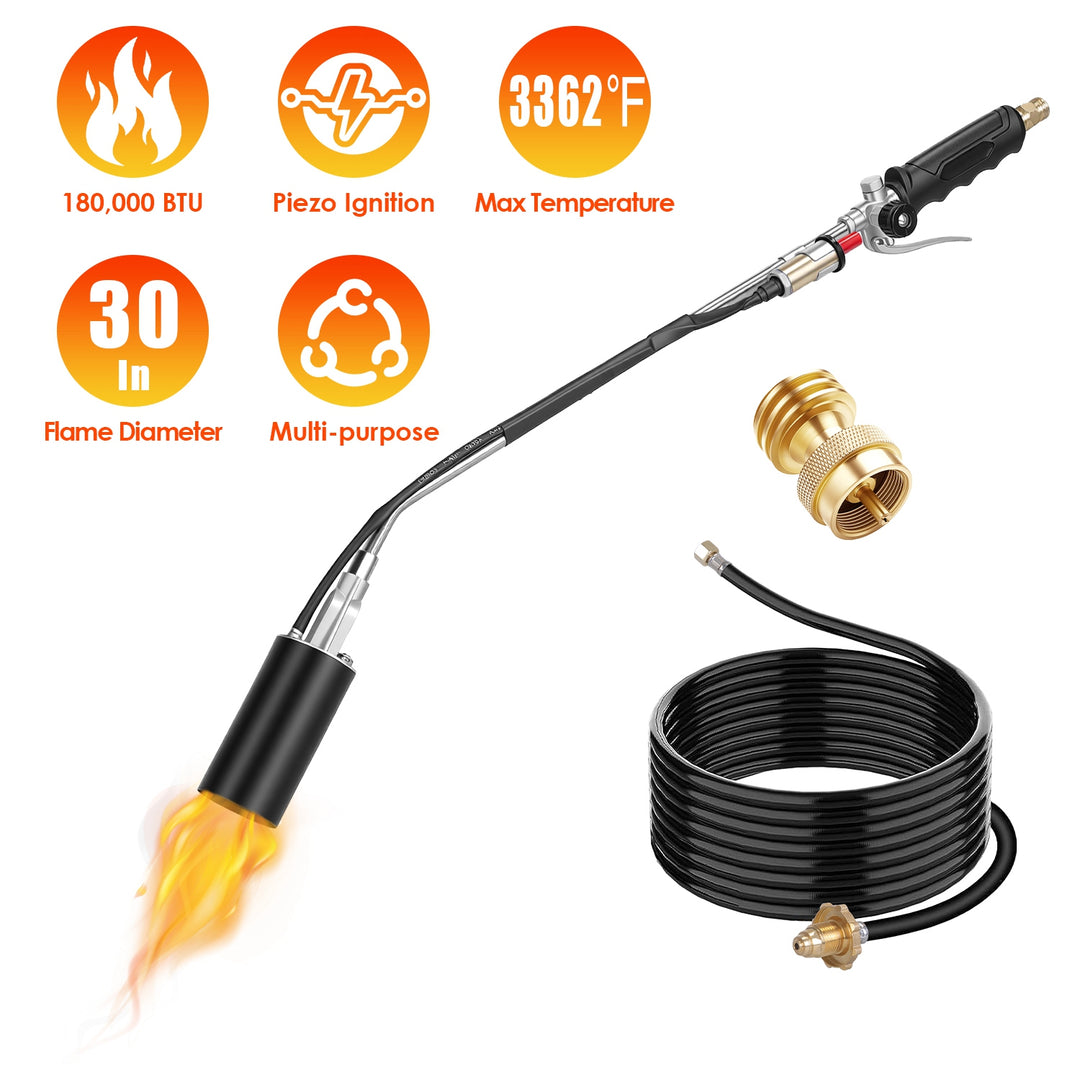180,000 BTU Propane Weed Torch Heavy Duty Weed Burner Flame Weeder with 10FT Hose Piezo Ignition Adjustable Flame Control for Weeds Ice Snow Asphalt F