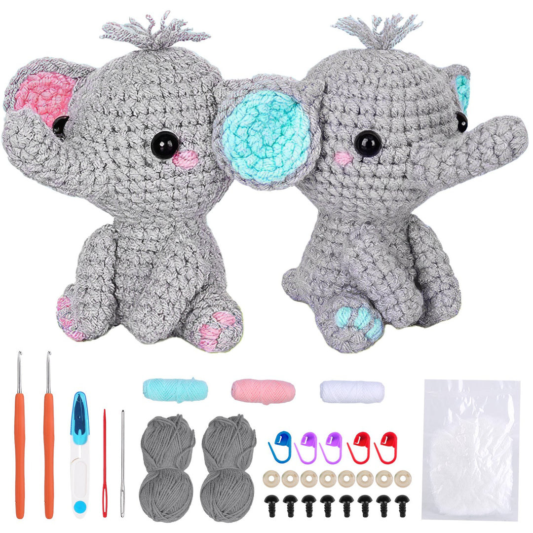 Elephant Crochet Kit Crochet Kit for Beginners DIY Knitting Supplies for Kids Adults 2 Types of Elephants
