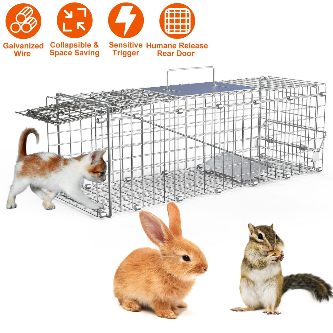 Humane Cat Trap Cage Catch Release Live Animal Rodent Cage Collapsible Galvanized Wire for Small Raccoons Beavers Groundhogs Foxes Armadillos